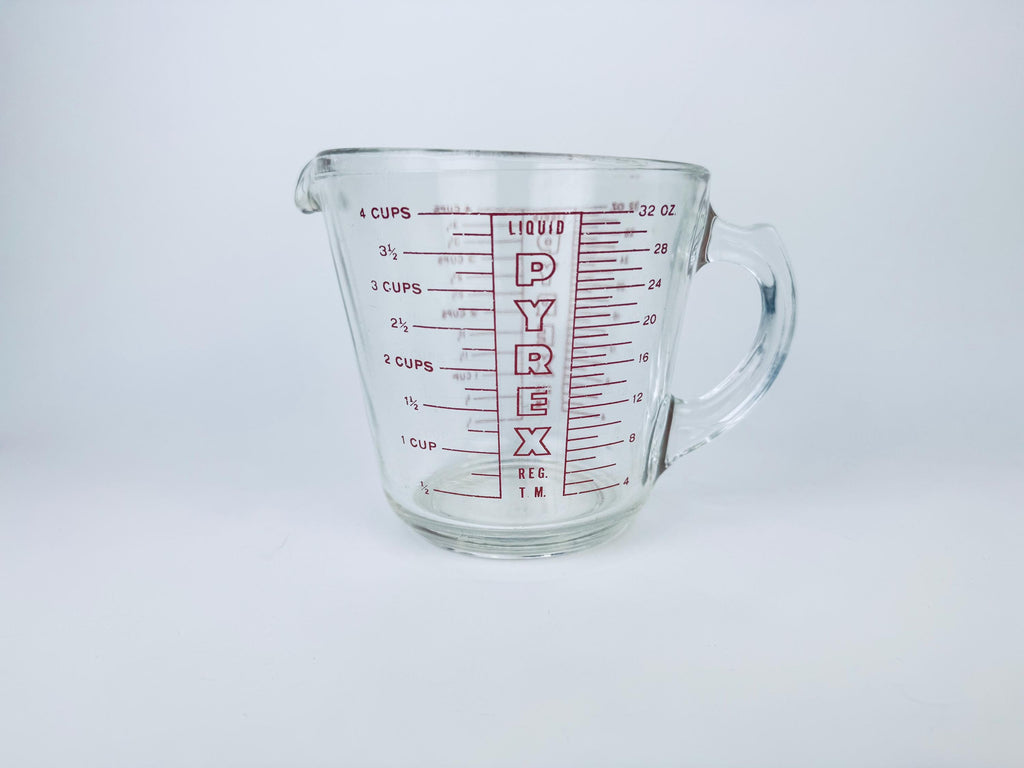 Product image for 'vintage red pyrex glass measuring cups metric imperial system made in usa sold separately' (view 026a0a)