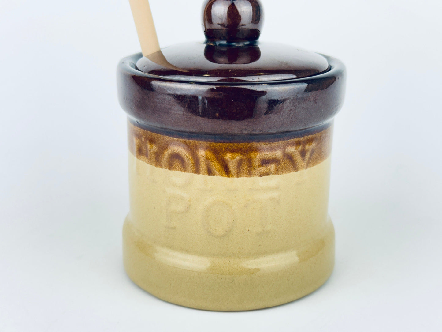 Product image for 'vintage glazed ceramic honey pot holder wooden honey dipper' (view 7f75fd)
