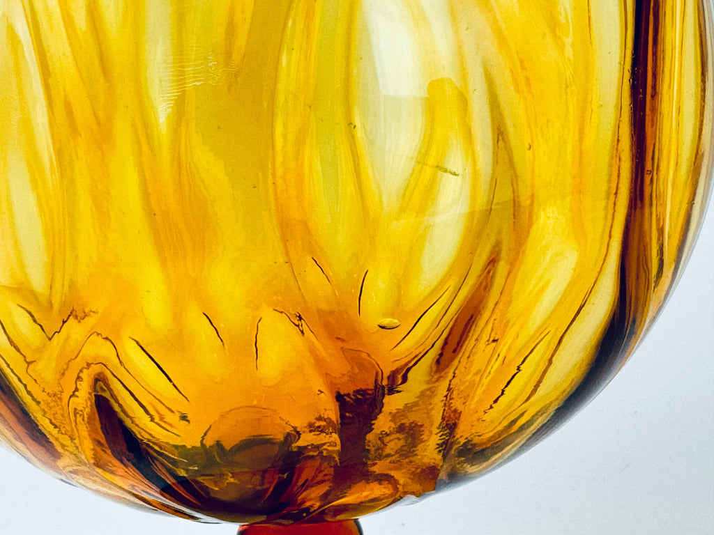 Product image for 'vintage italian empoli handblown glass snifter bowl vase amber teardrop pattern made in italy' (view be309f)