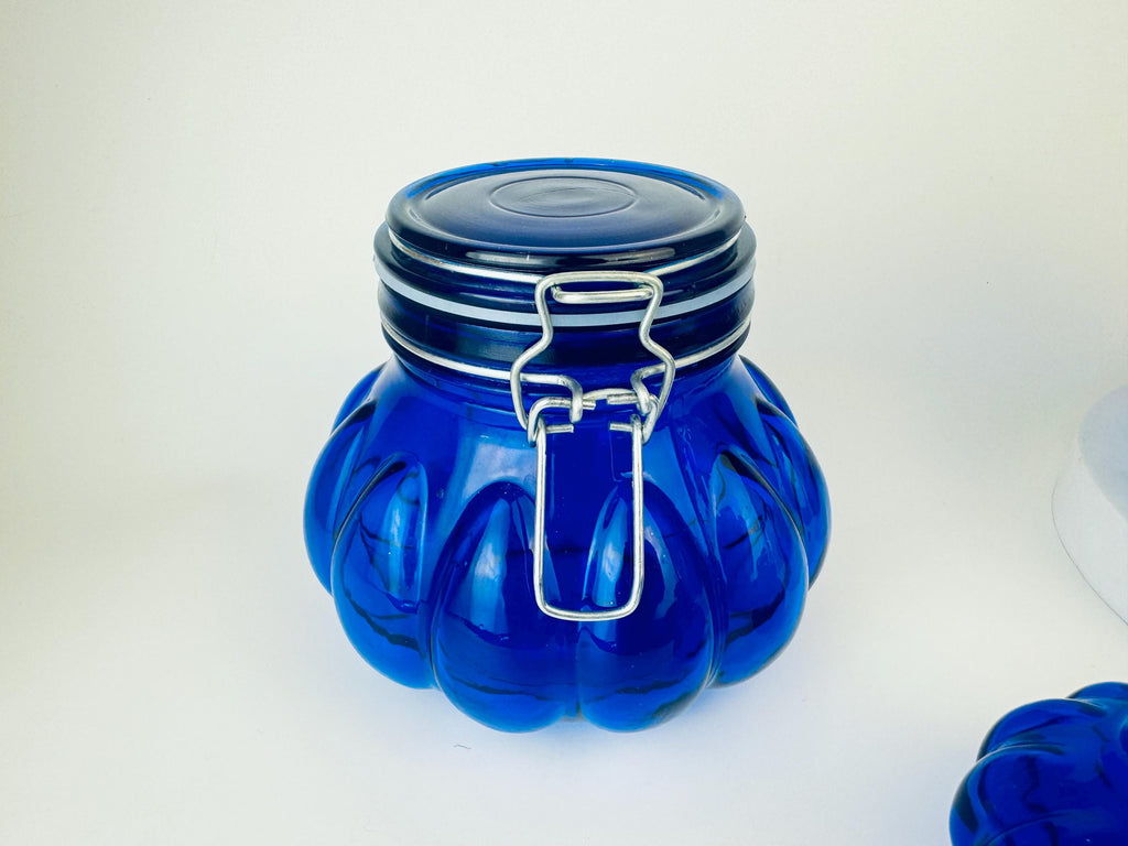 Product image for 'vintage round cobalt blue bubble glass clasp container jars sold separately' (view a8ffd8)