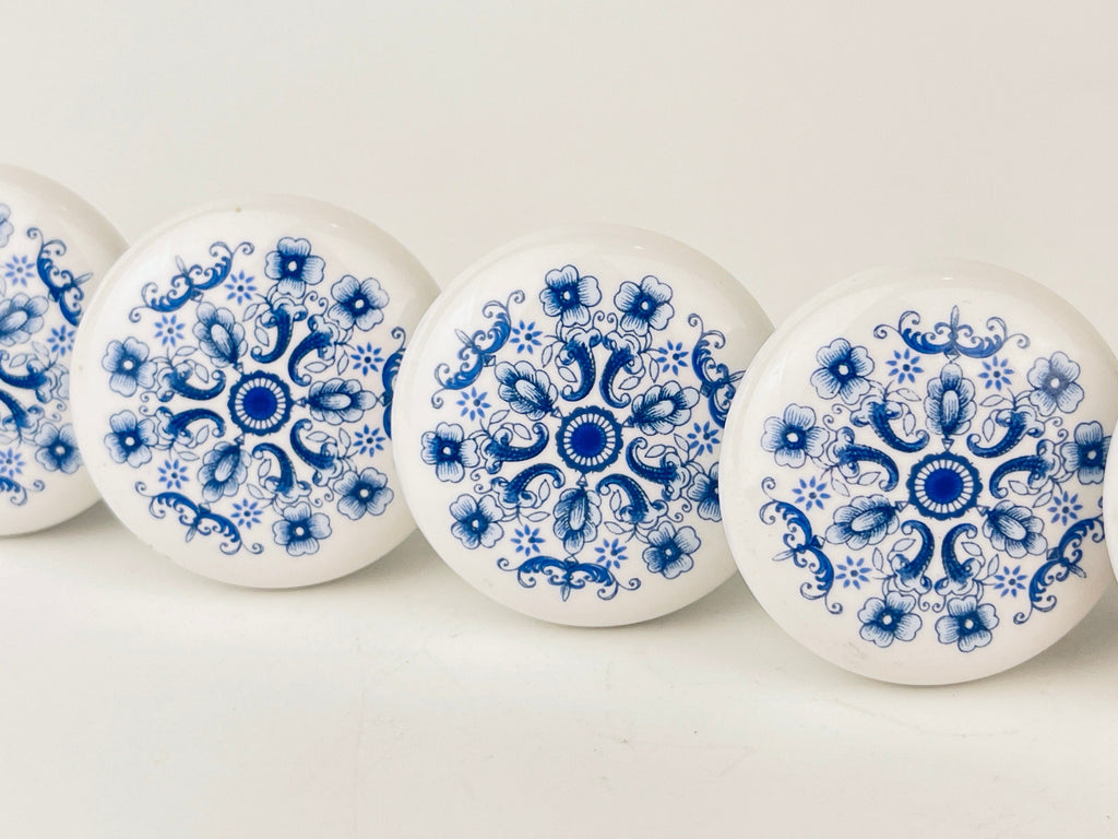 Product image for 'vintage chinoiserie style blue white floral ceramic knobs set of 2' (view 799cf5)