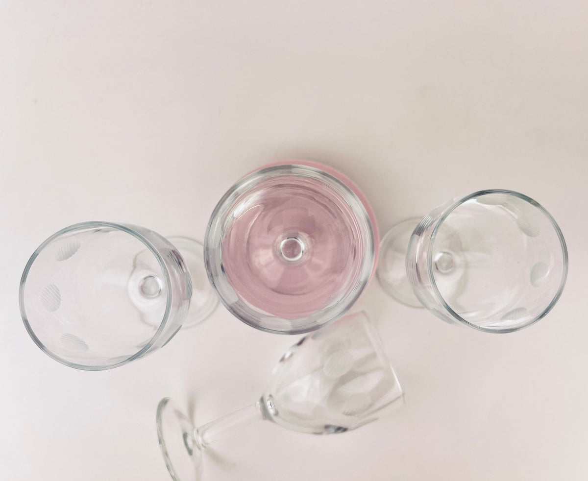 Product image for 'vintage etched polka dot clear port sherry glasses set of four 4' (view be3a70)