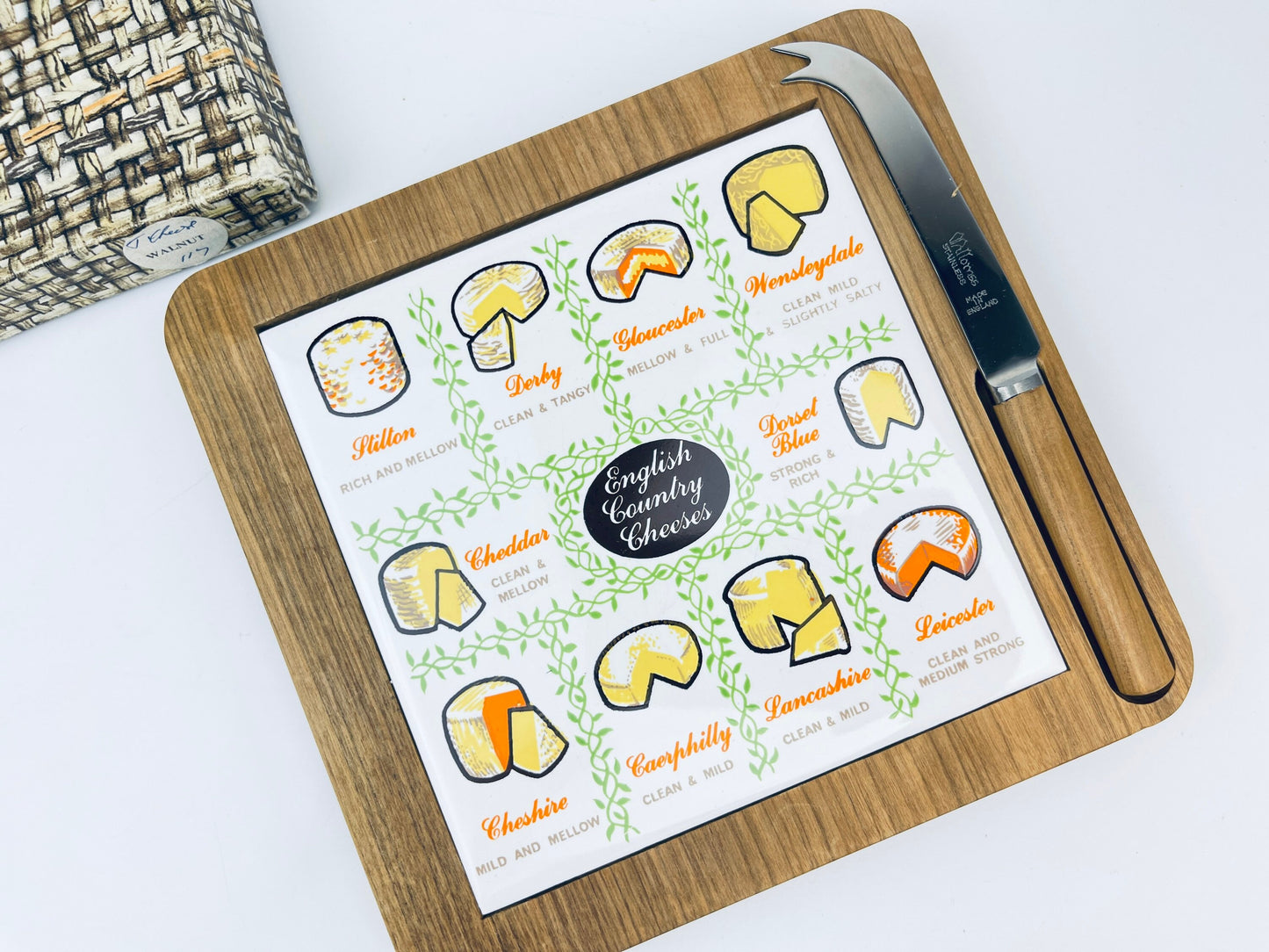 Product image for 'vintage walnut cheese charcuterie board knife set made in england gift box included' (view a744c5)
