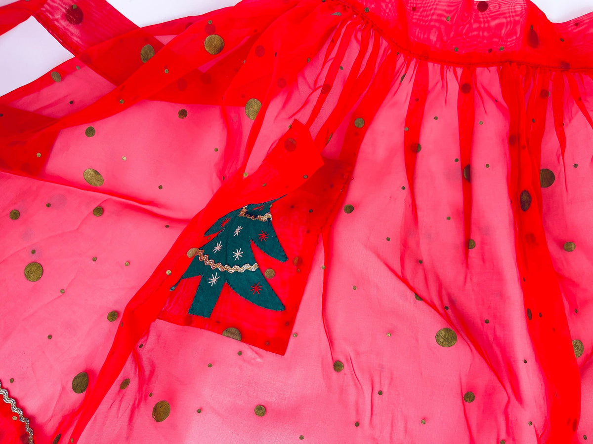 Product image for 'vintage decorative red gold polka dot christmas organza waist apron mcm christmas tree design' (view 22c594)