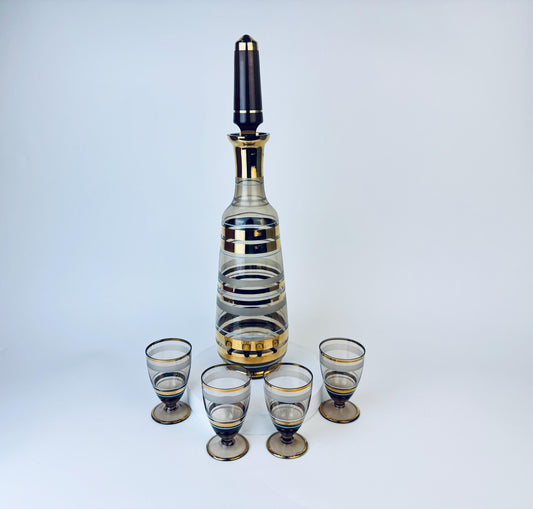 Product image for 'vintage black gold striped barware set glass decanter four 4 small goblet glasses bohemia crystal' (view 00a763)