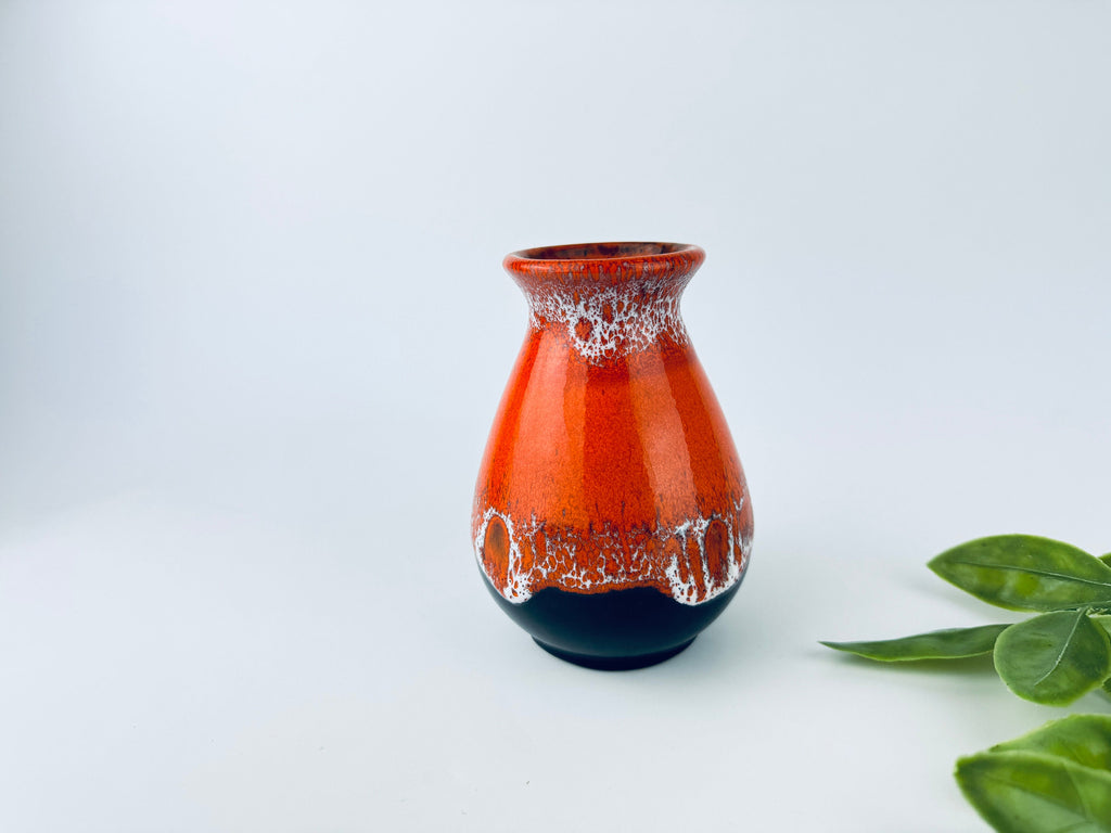 Product image for 'vintage 1970s orange black drip glaze lava bud vase mid century modern accent' (view efed39)