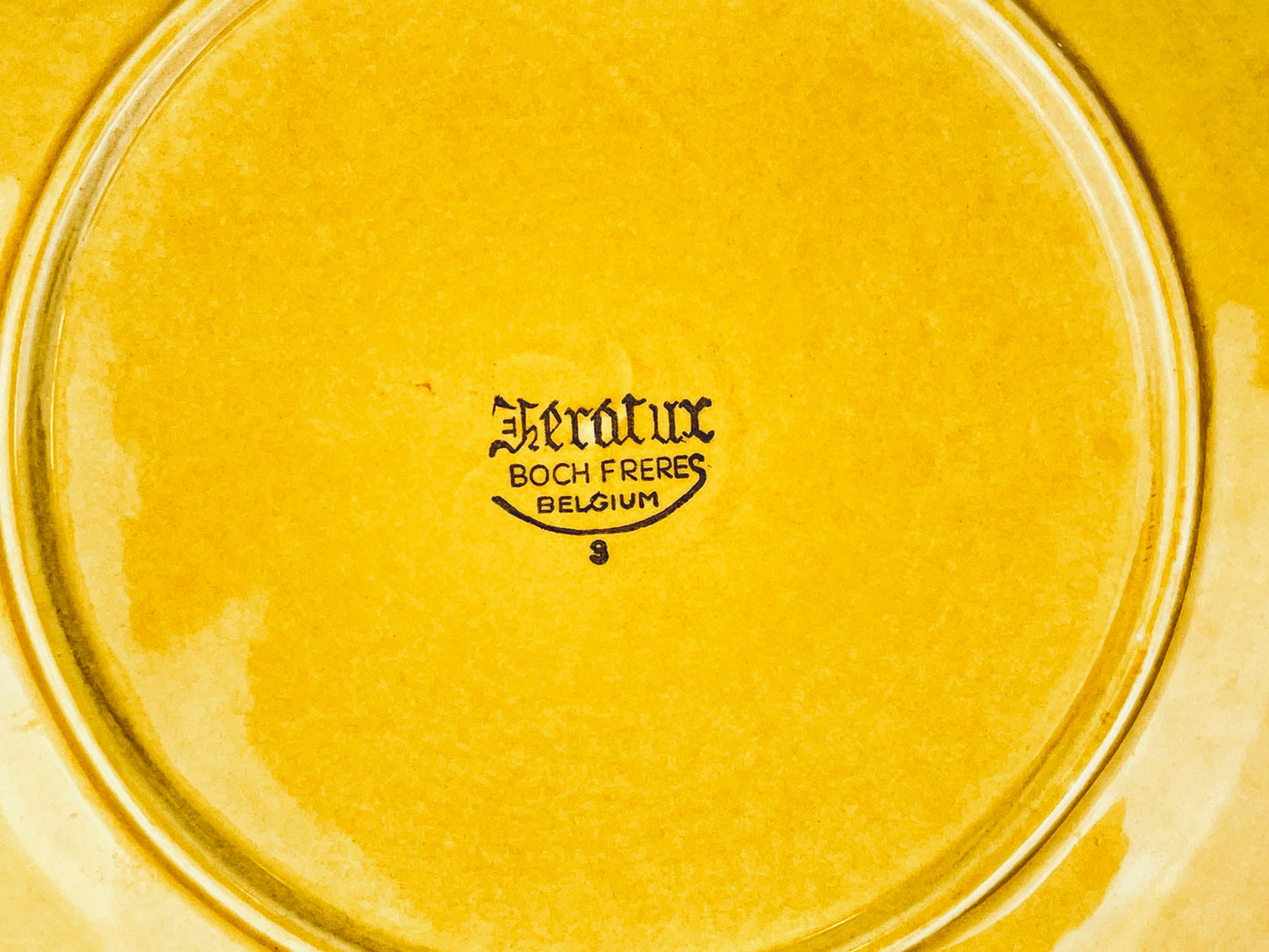 Product image for 'vintage keralux boch freres belgium ceramic fondue cheese sushi plates 9 set of 4 four honey coloured glazed' (view f16579)