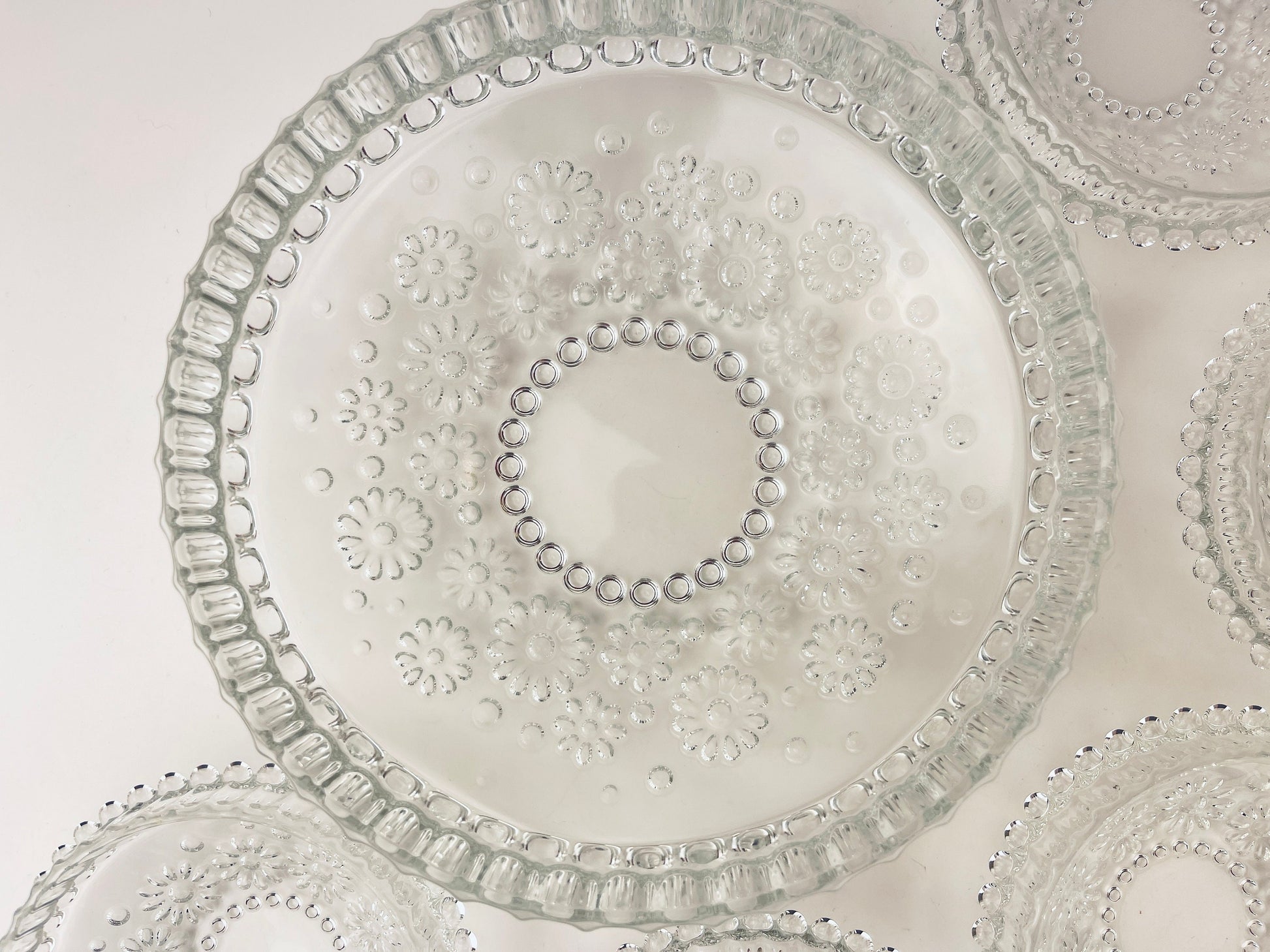 Product image for 'vintage clear crystal glass hobnail daisy floral bowl serving set made in germany by walther glas fabiola line set of five 5' (view 41d41a)