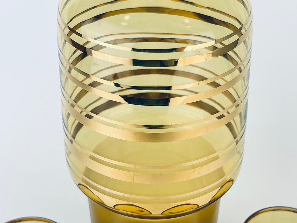 Product image for 'vintage amber gold striped glass barware set decanter shot glasses bohemia crystal made in czechoslovakia barware gift' (view ac4732)