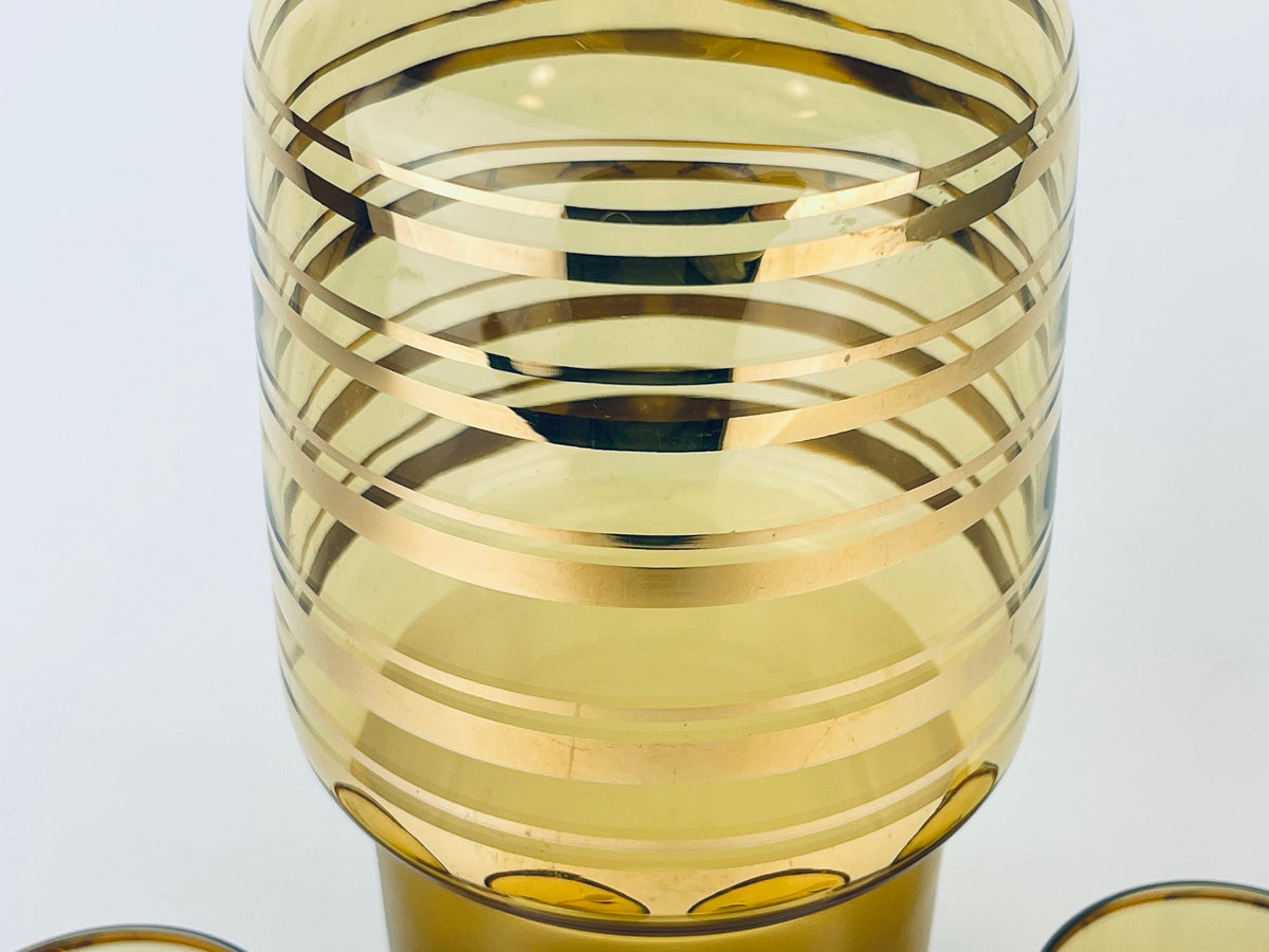 Product image for 'vintage amber gold striped glass barware set decanter shot glasses bohemia crystal made in czechoslovakia barware gift' (view ac4732)