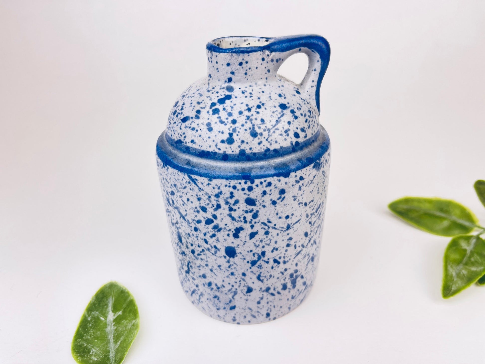 Product image for 'vintage white blue speckle glazed ceramic jug vase laurentian canada pottery' (view aa82b2)