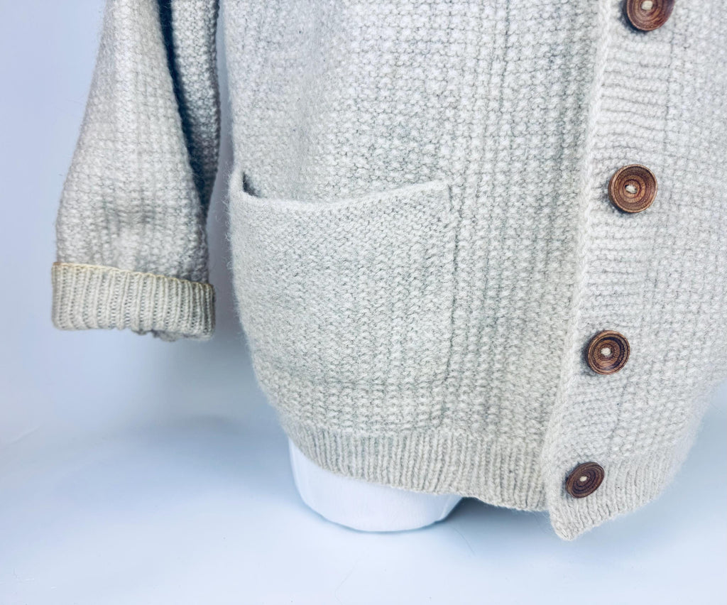 Product image for 'vintage beige waffle knit wool cardigan timeless texture wooden buttons' (view fe5650)