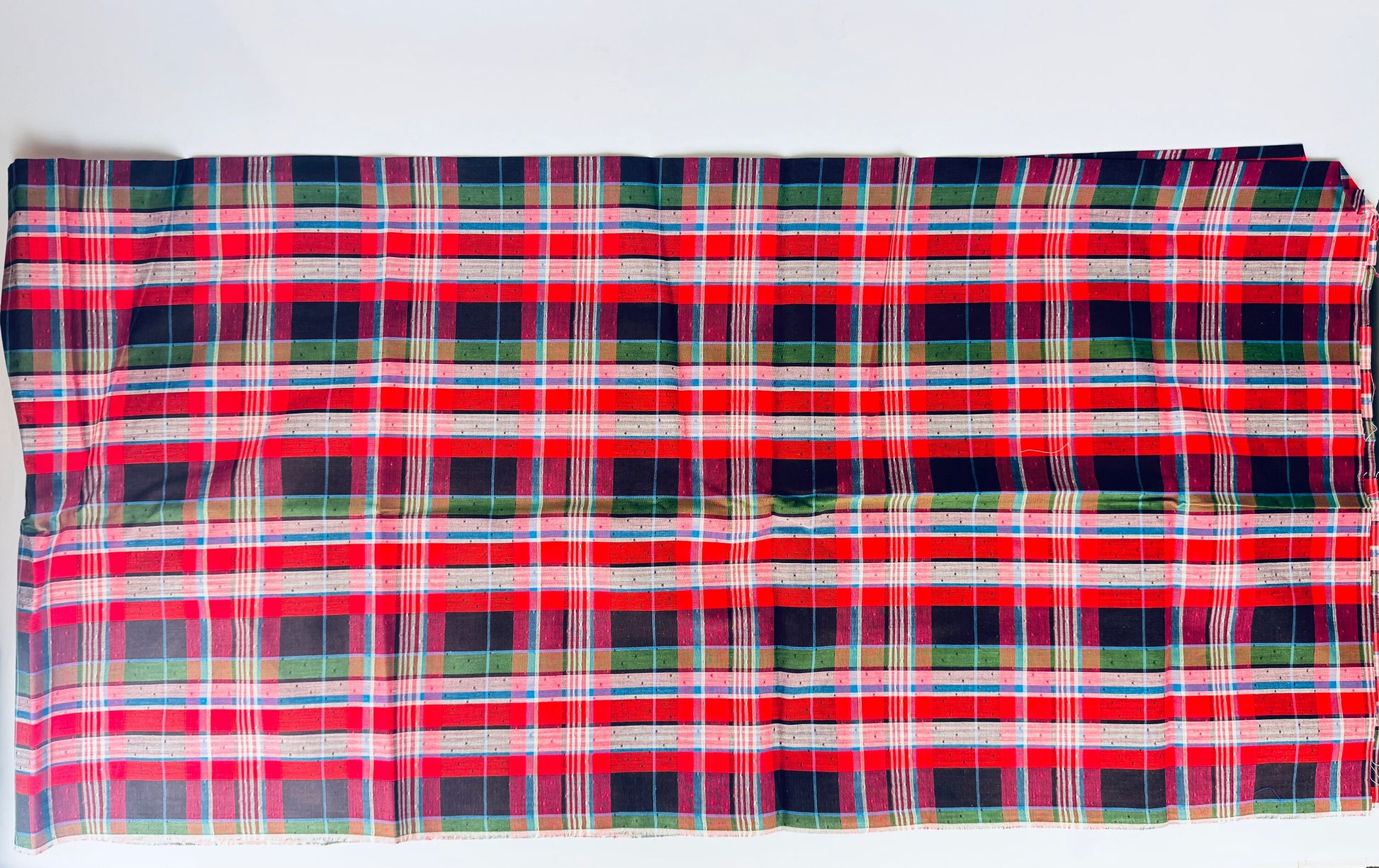 Product image for 'vintage red black plaid square dot polyester fabric 35 x 73' (view 54ae2e)