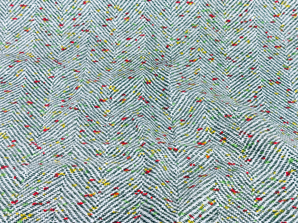 Product image for 'vintage 1970s green beige herringbone dot polyester fabric 40 x 83' (view 46596f)