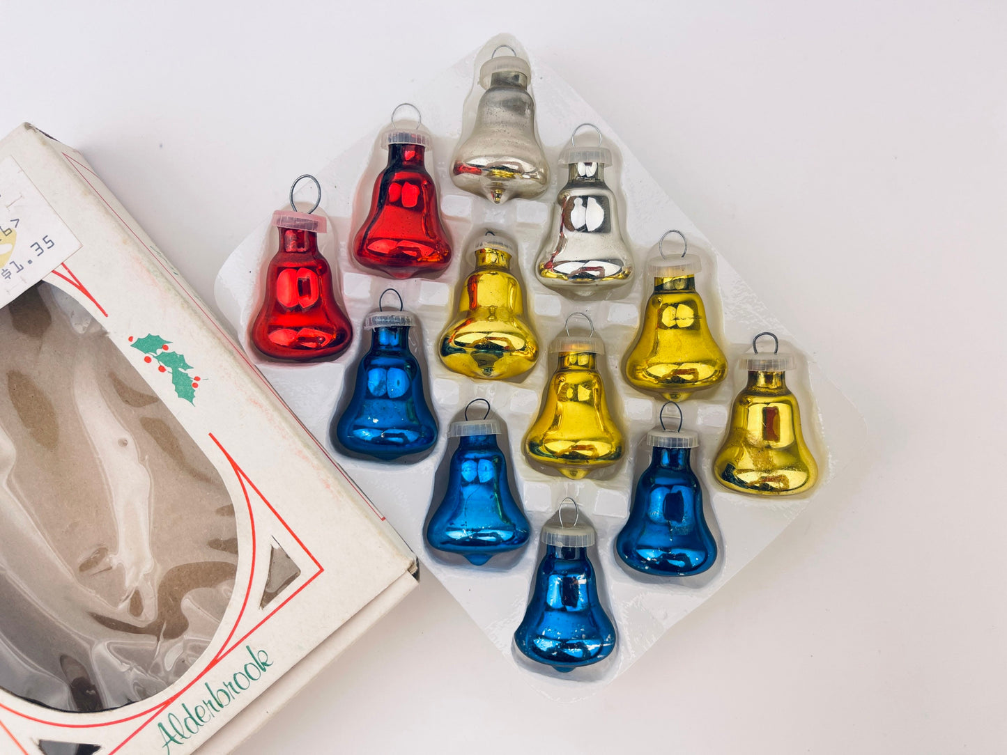 Product image for 'vintage multi colour bell glass christmas tree ornaments set of twelve 12 alderbrook' (view cd58a3)