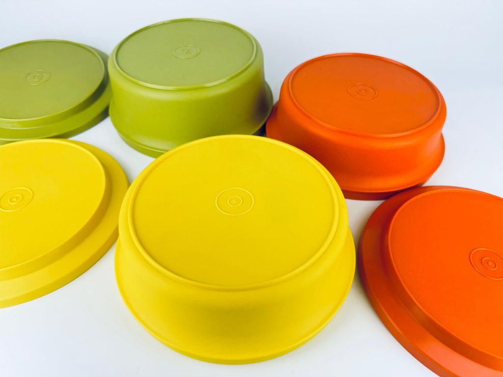 Product image for 'vintage plastic tupperware container set harvest orange yellow avocado green made in canada sold separately' (view e90d2f)