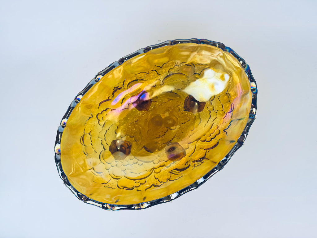 Product image for 'vintage indiana amber carnival glass harvest grape four footed fruit bowl' (view 971ee7)