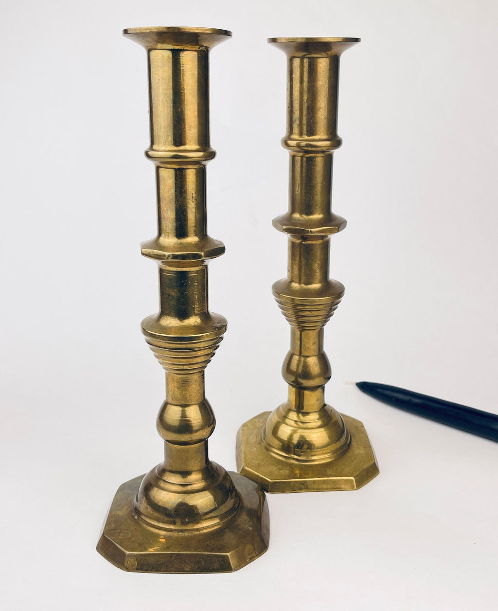 Product image for 'vintage tall solid brass candlestick holders elegant aged patina set of two' (view 79ffad)