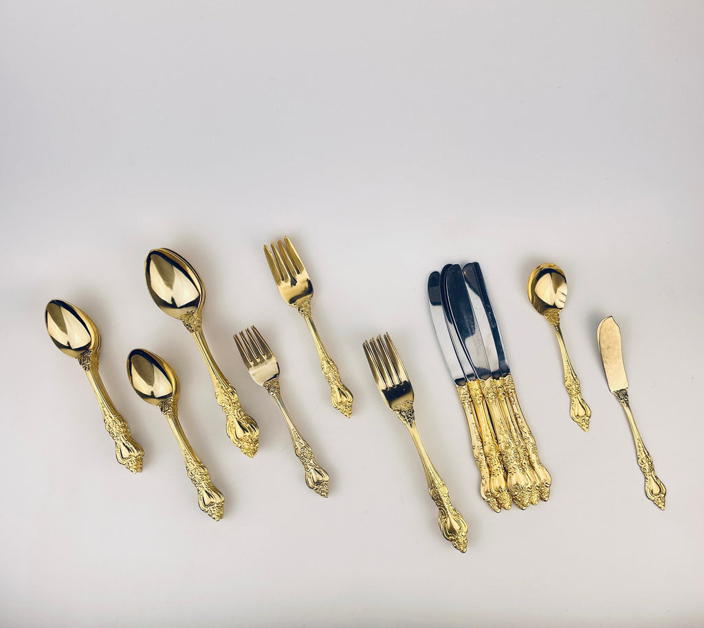 Product image for 'vintage ornate gold plated northcraft royal sealy flatware silverware made in japan stainless steel pieces sold separately' (view f1fb60)