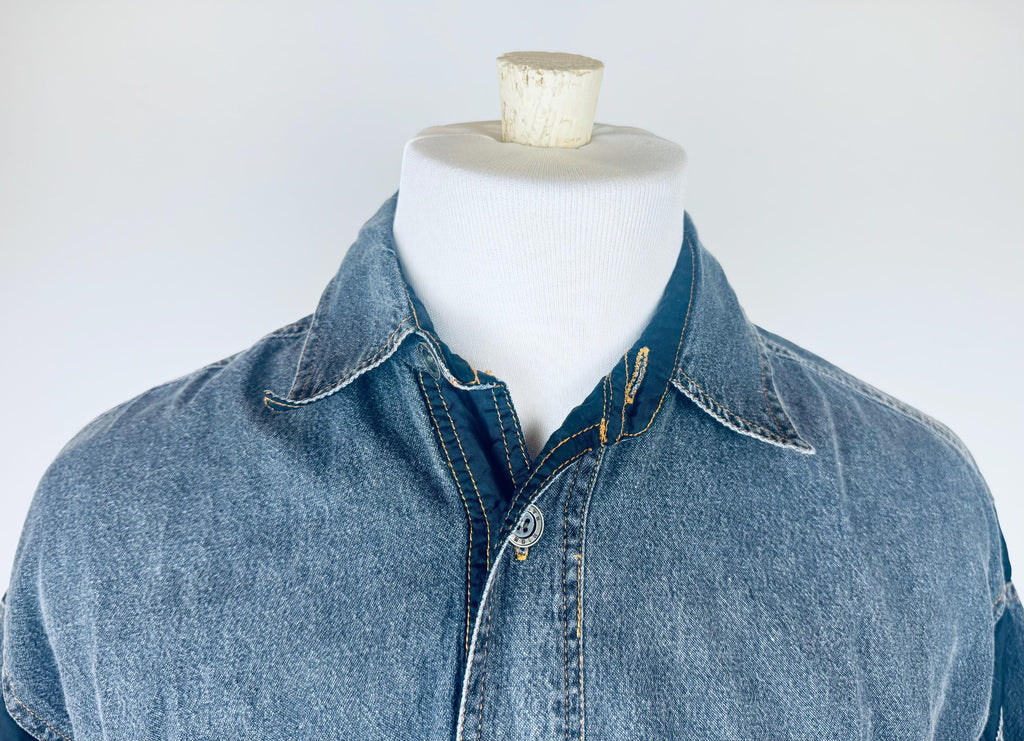 Product image for 'vintage oversized denim striped shirt size m fits l made in hong kong' (view 752448)