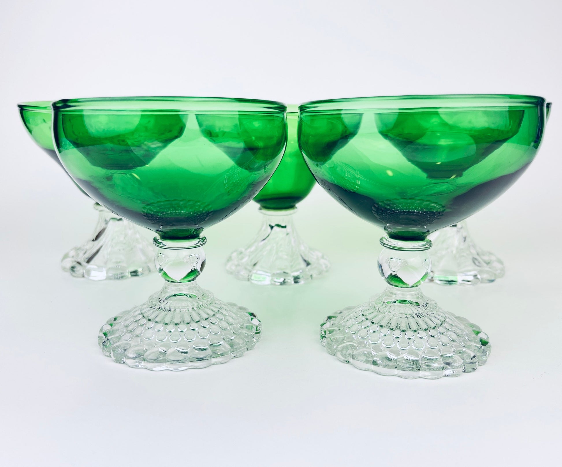 Product image for 'vintage boopie bubble bottom green glass set set of five 5' (view 76c3bc)