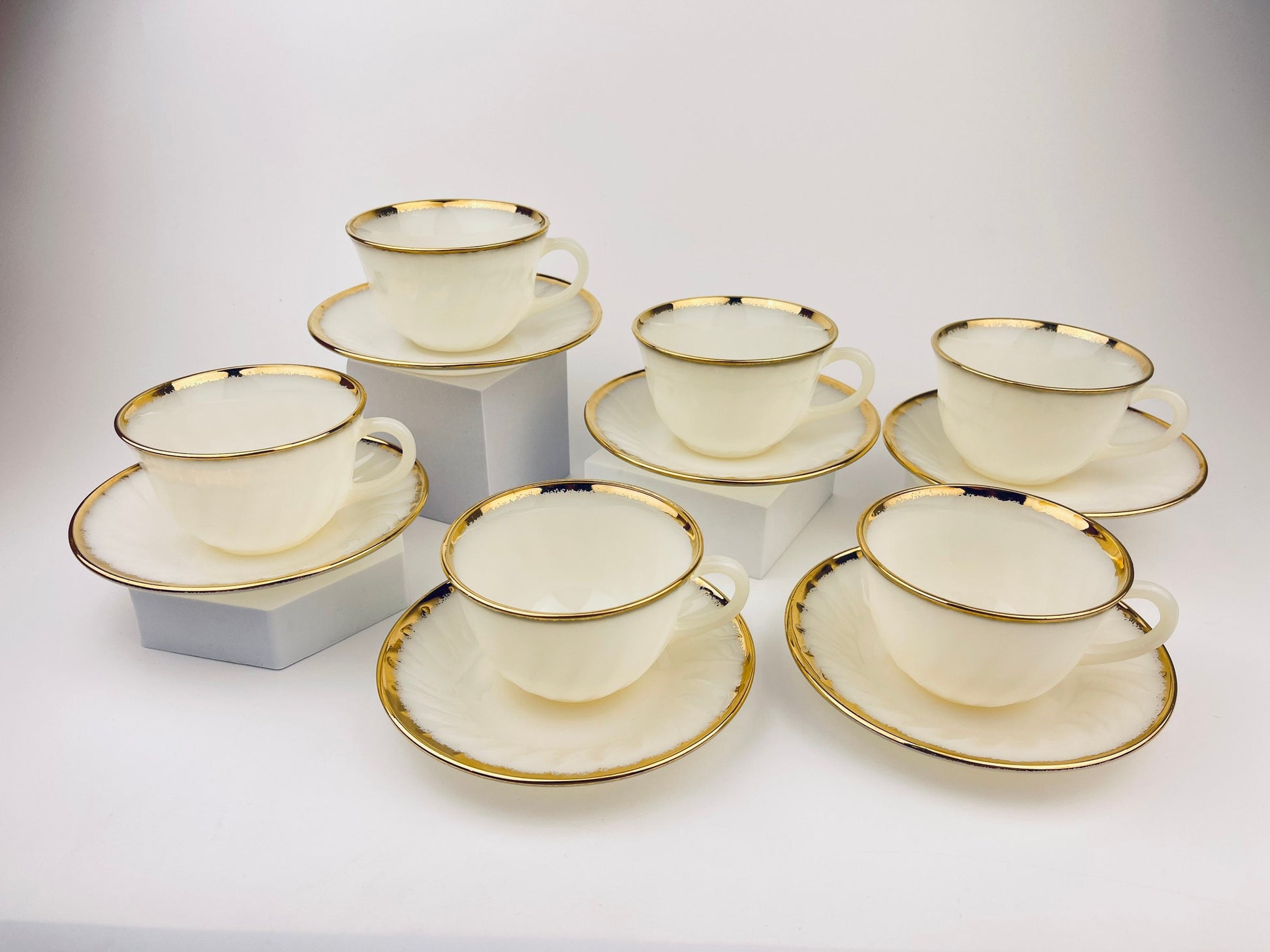 Product image for 'vintage fire king white gold gilt trim milk glass tea cup saucer replacement made in usa' (view 7fd721)