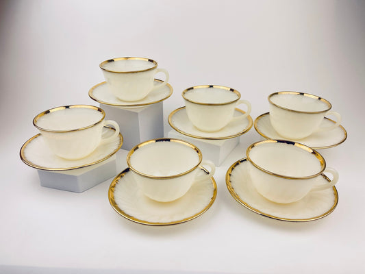 Product image for 'vintage fire king white gold gilt trim milk glass tea cup saucer replacement made in usa' (view 7fd721)