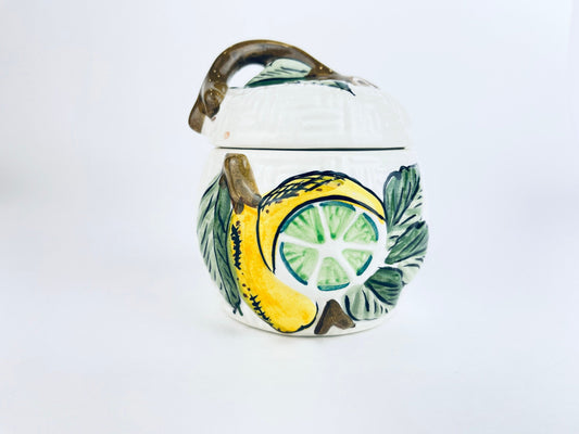 Product image for 'vintage majolica style lemon jar hand painted oal portugal salt sugar or honey pot' (view f0b87e)