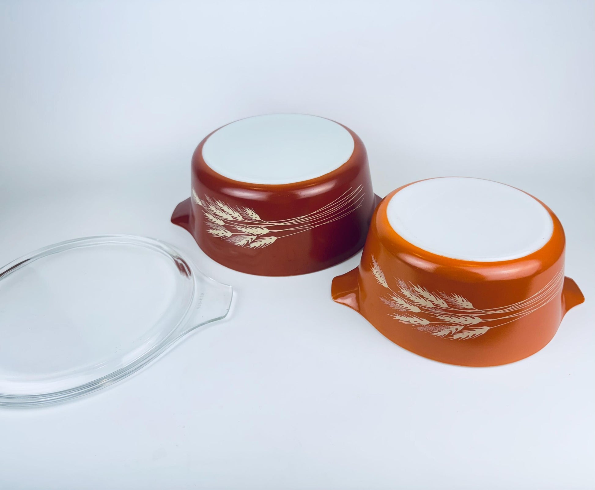 Product image for 'vintage autumn harvest wheat pattern pyrex bright orange casserole dishes dishes sold separately' (view 00ca4c)