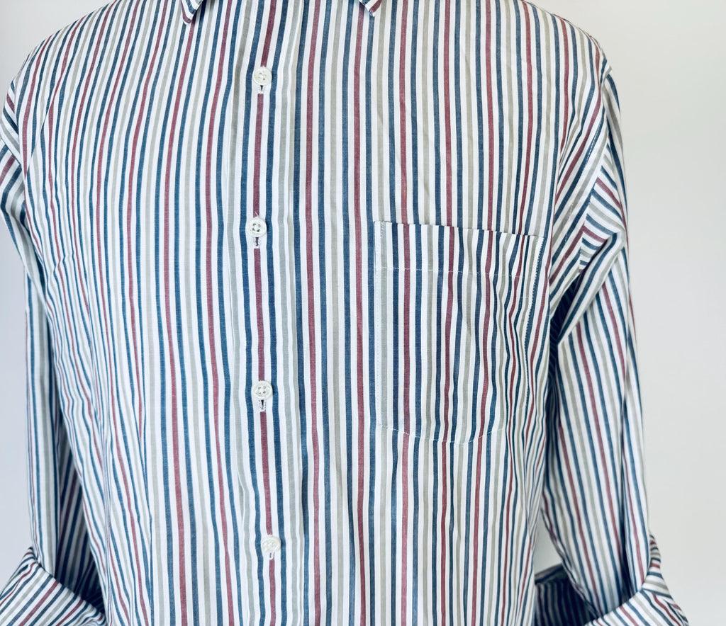 Product image for 'vintage woodwards classic light weight striped long sleeve white button down shirt size medium 17 33' (view 9813e4)