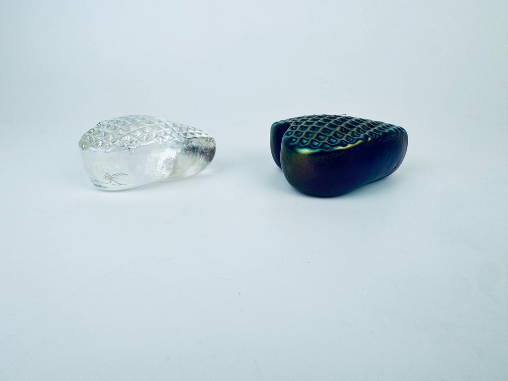 Product image for 'vintage robert held heart shaped iridescent art glass paperweights rainbow clear pattern sold separately' (view da0eff)