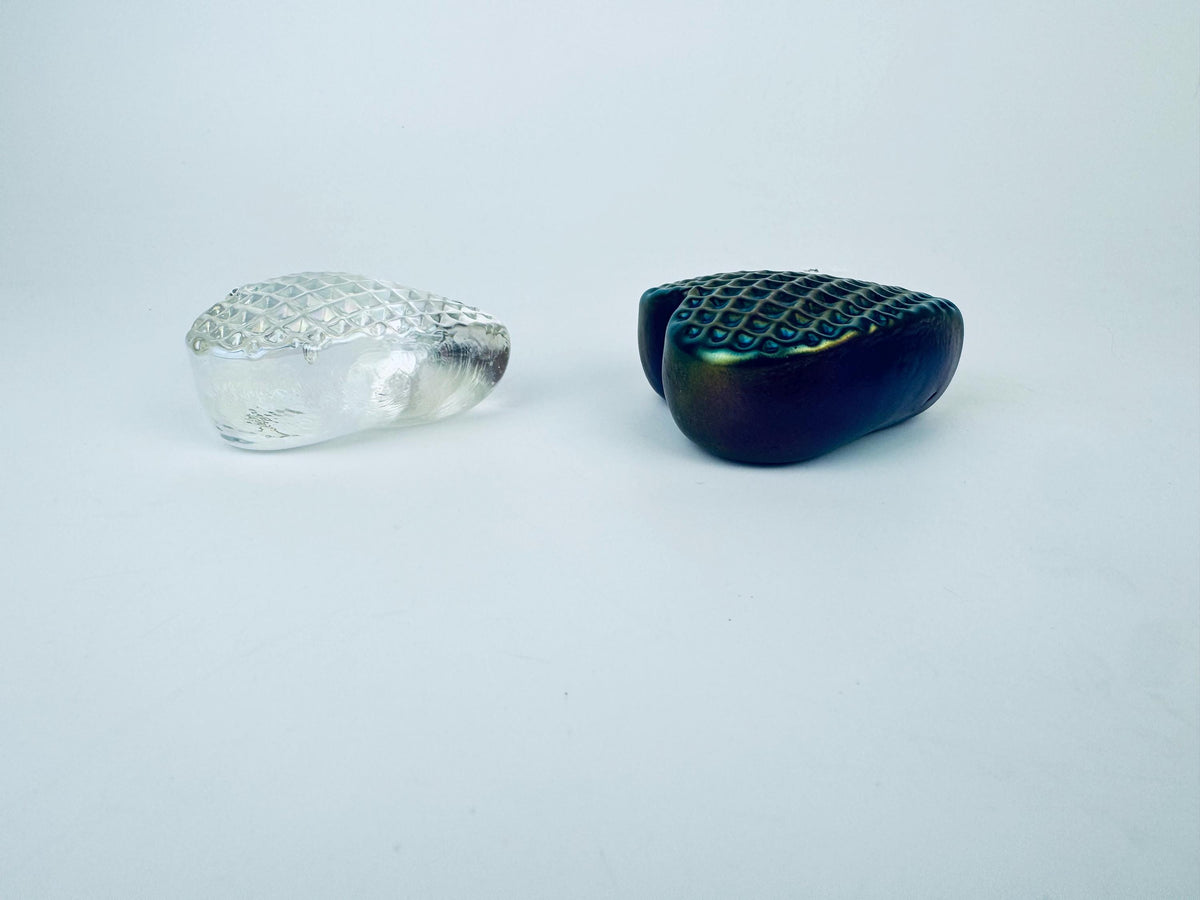 Product image for 'vintage robert held heart shaped iridescent art glass paperweights rainbow clear pattern sold separately' (view da0eff)