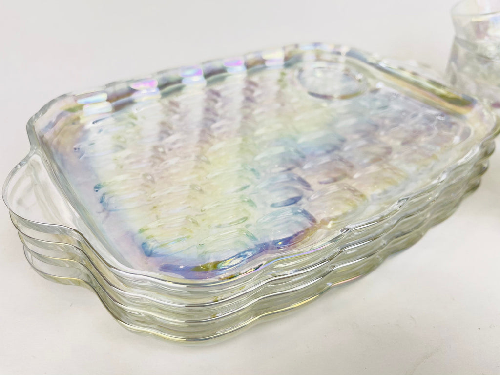 Product image for 'vintage federal glass iridescent rainbow carnival glass luncheon snack plate cup set of four 4' (view 0d6cc3)