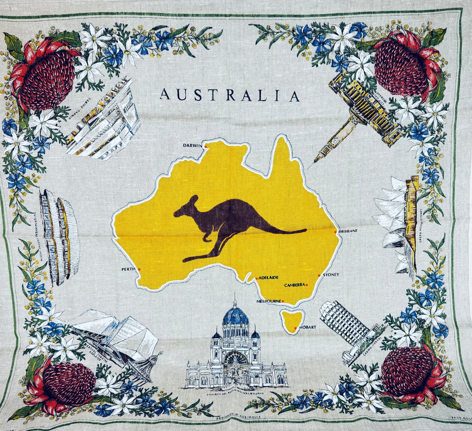 Product image for 'vintage australia linen souvenir table cloth pure linen australian souvenir made in poland' (view ea8d4e)