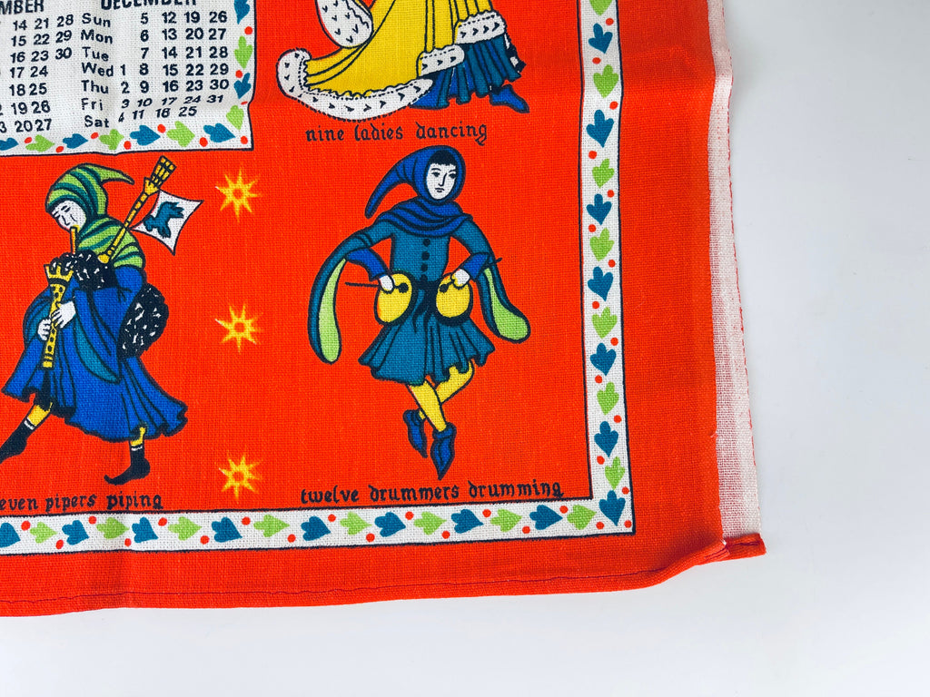 Product image for 'vintage 1976 calendar linen tea towel wall hanging 12 days of christmas christmas birthday gift' (view ef0add)