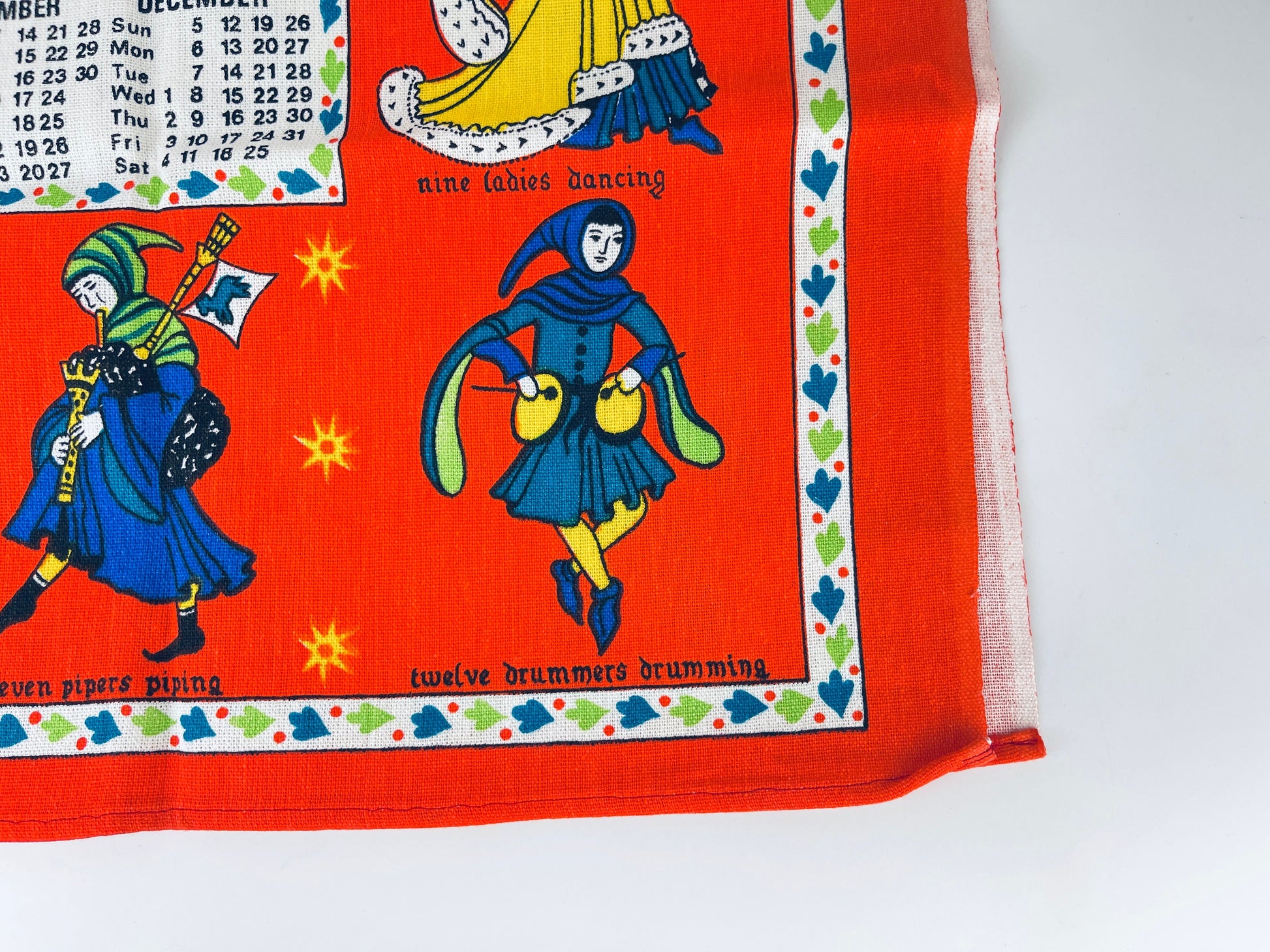 Product image for 'vintage 1976 calendar linen tea towel wall hanging 12 days of christmas christmas birthday gift' (view ef0add)