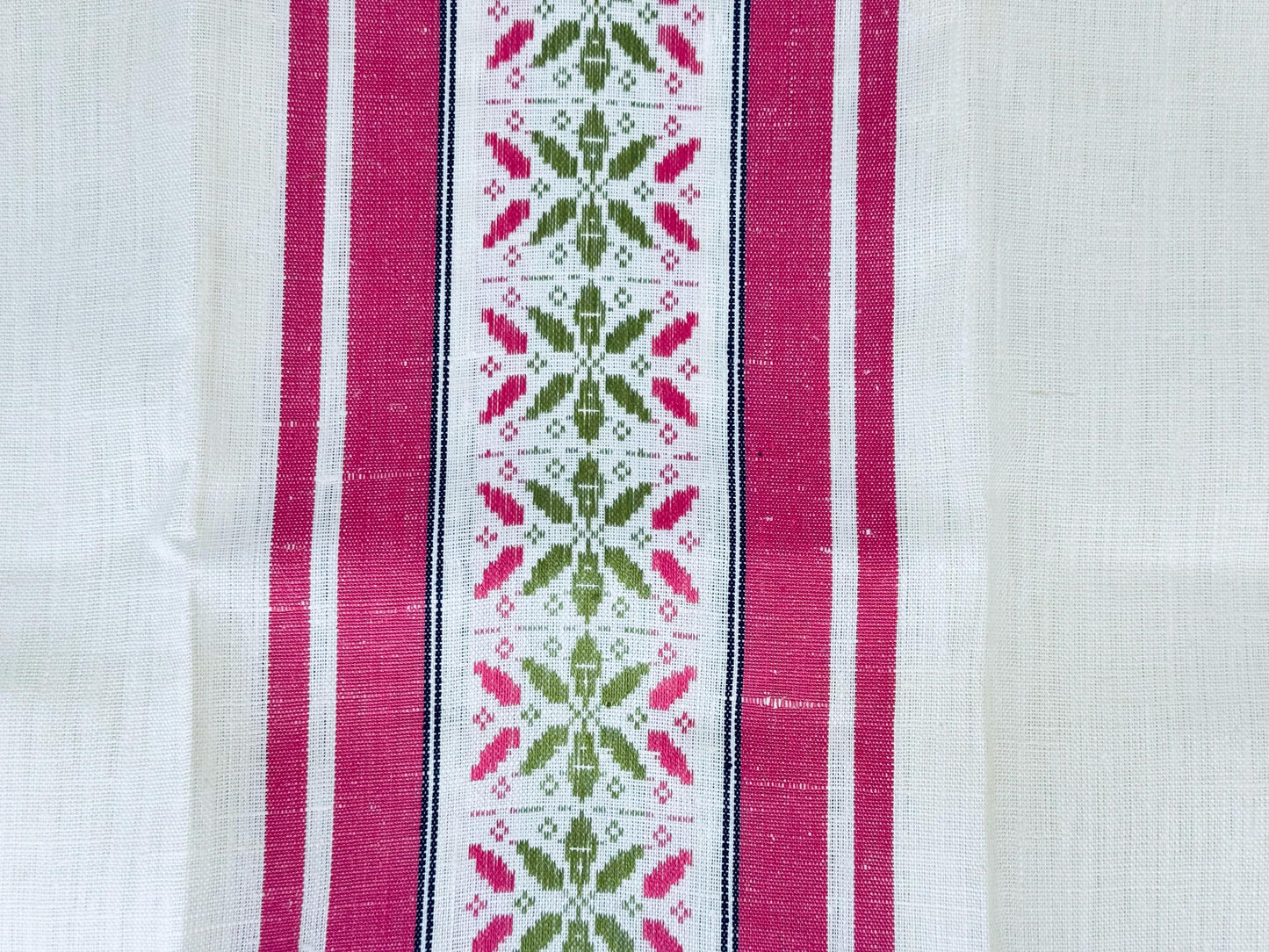 Product image for 'vintage czechoslovakian linen tea towel pink stripes folk motif' (view 887ee3)