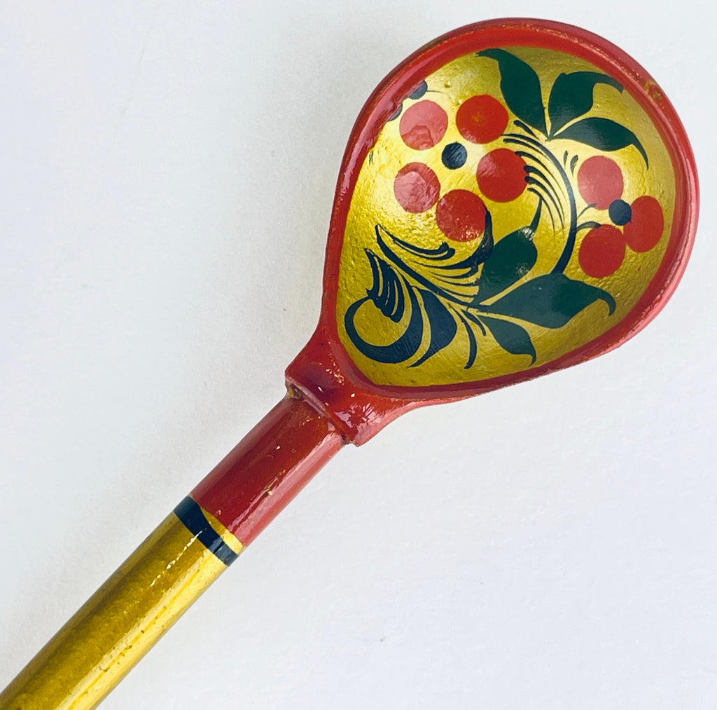 Product image for 'vintage hand painted artisan folk art soviet russia khokhloma wooden salad soup bowl spoon set made in the ussr flower scene pattern' (view 65aa6e)