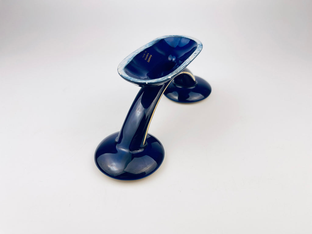 Product image for 'vintage cobalt blue gold porcelain dual candlestick holder made in west germany' (view 411c23)