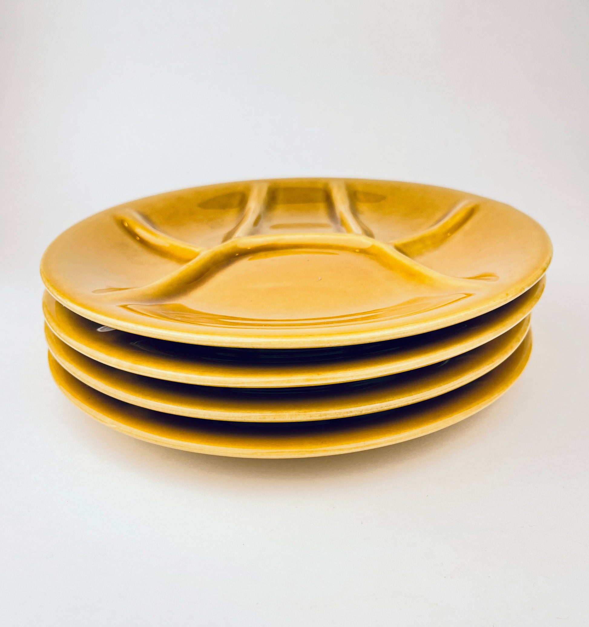 Product image for 'vintage keralux boch freres belgium ceramic fondue cheese sushi plates 9 set of 4 four honey coloured glazed' (view c98ab1)