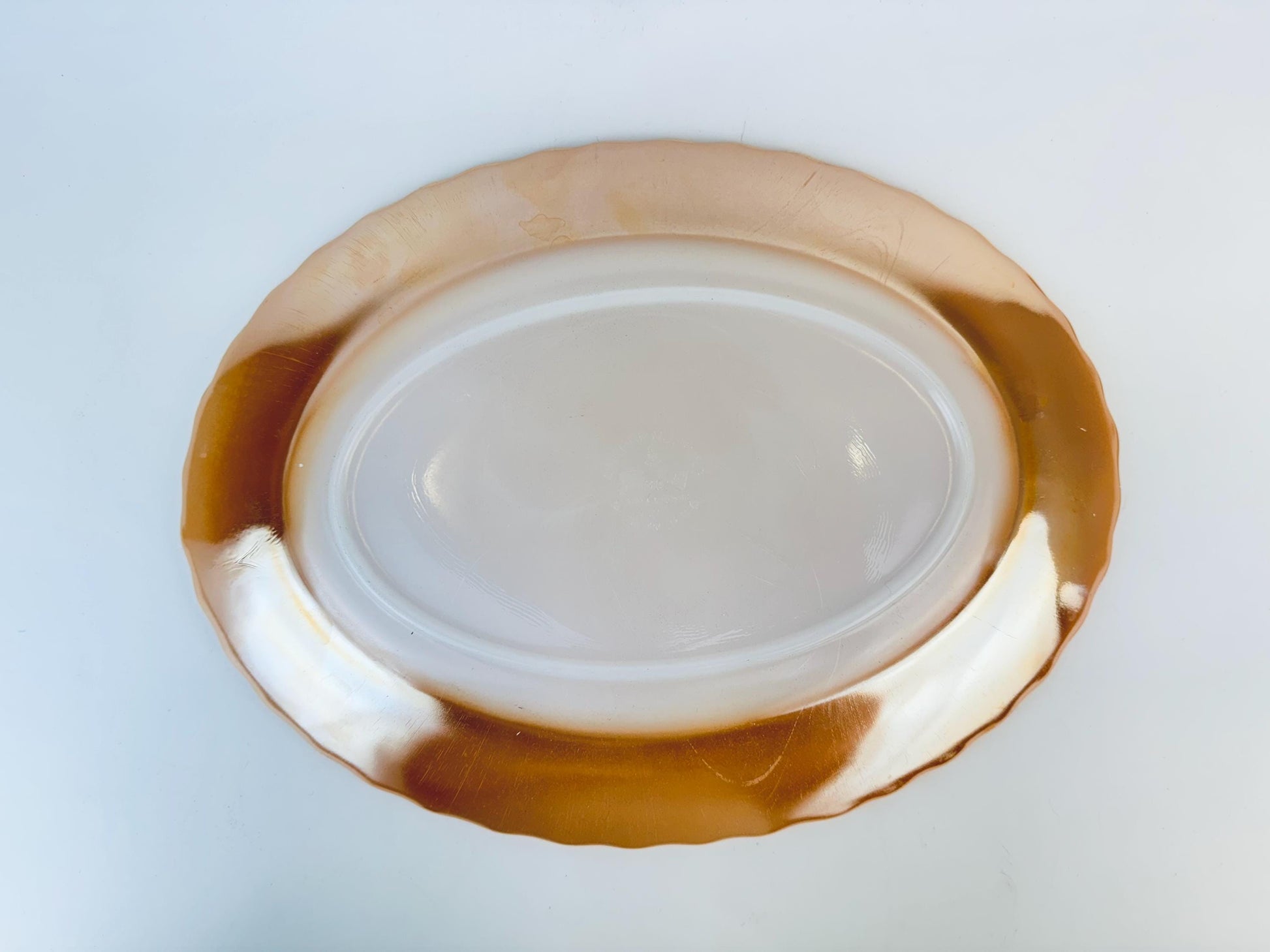 Product image for 'vintage peach lustreware 13 oval serving platter anchor hocking fire king made in usa' (view 79c8dc)