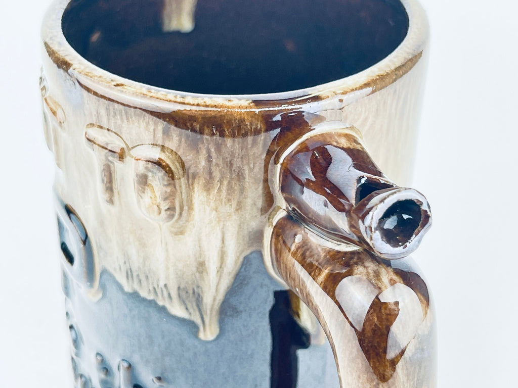 Product image for 'vintage funny beer mug stein drip glazed brown ceramic wet your whistle went to p leave this drink alone' (view 154281)