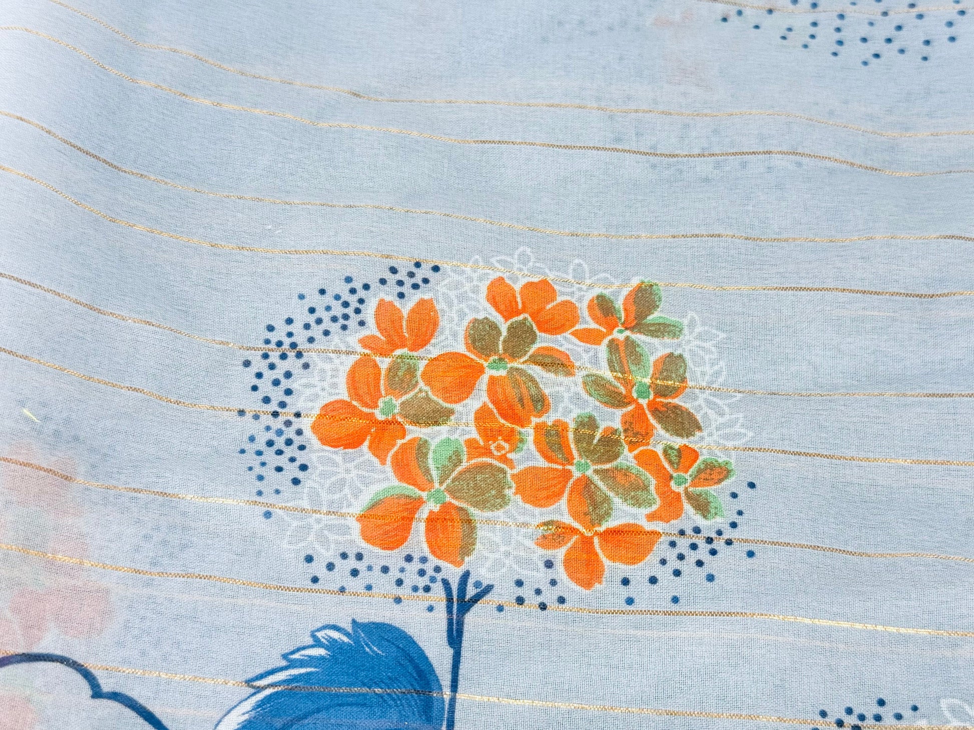 Product image for 'vintage grey lightweight sheer asian floral print metallic striped crepe fabric by lady hamilton 44 x 208 made in japan' (view befa4d)