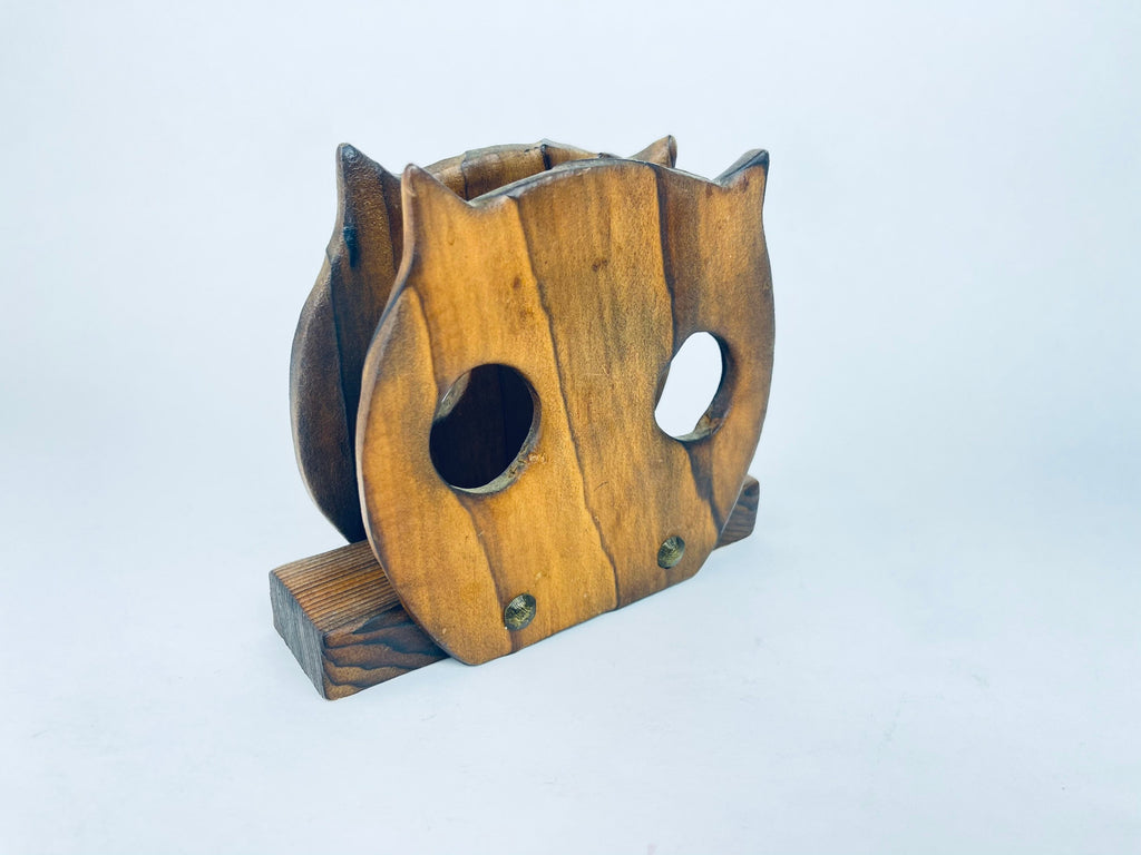 Product image for 'vintage wood owl napkin file holder textured wood grain metal rivets' (view 1495ae)