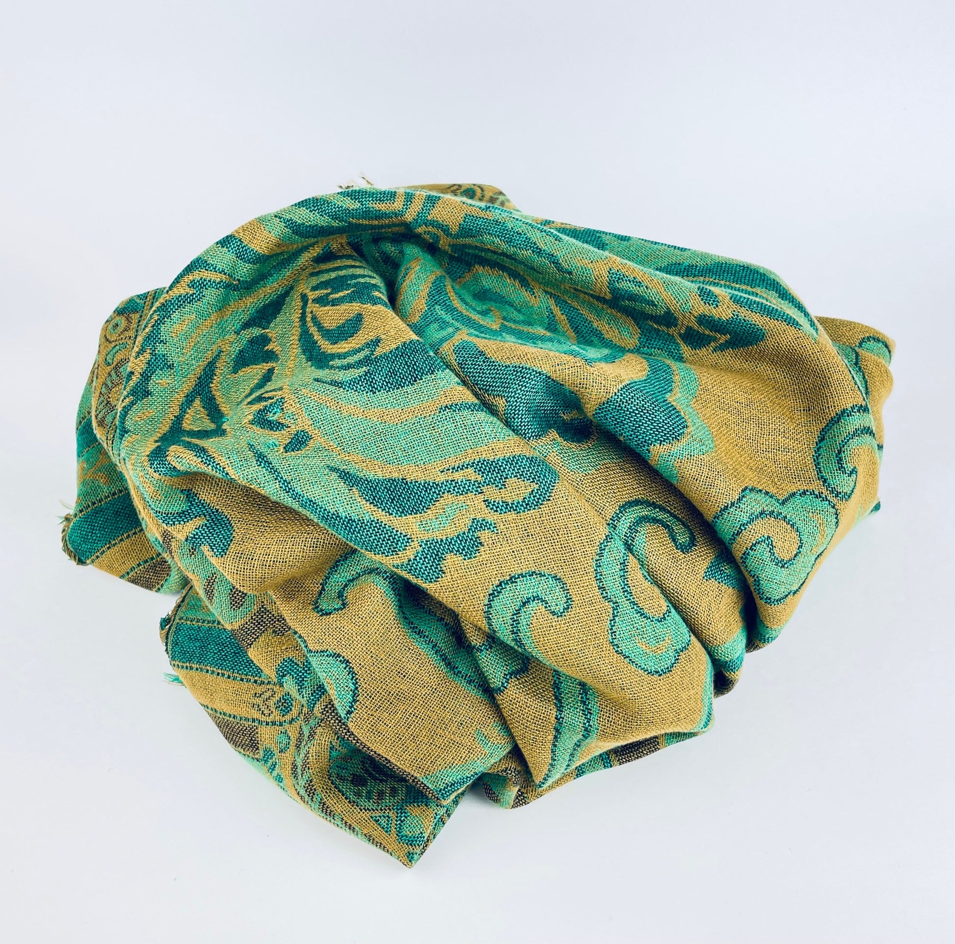 Product image for 'vintage green brown floral scroll fringe table cloth' (view 87c612)