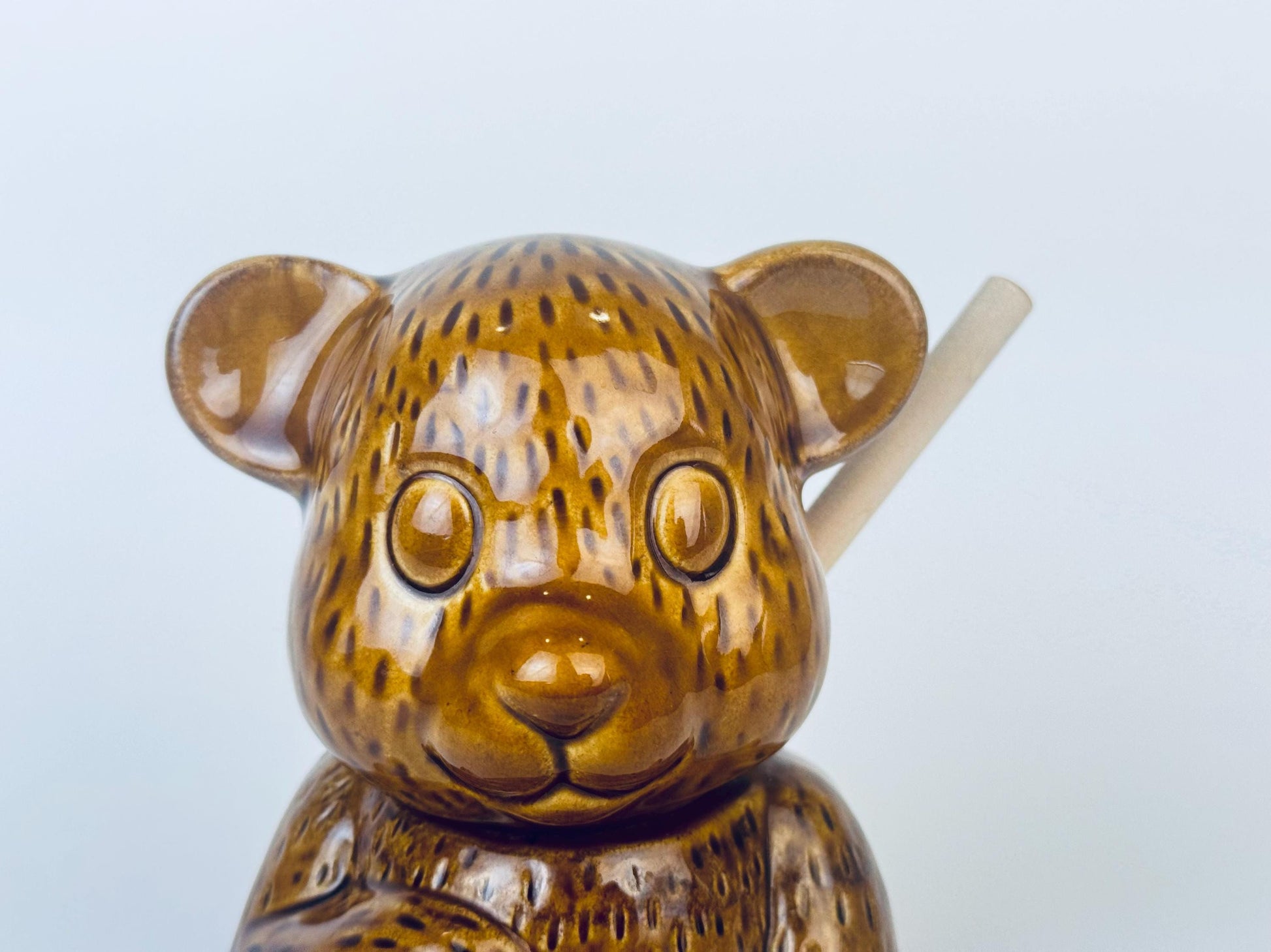 Product image for 'vintage glazed ceramic bear honey pot jar wooden honey dipper' (view baee19)