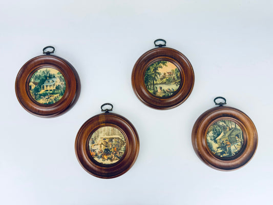 Product image for 'vintage prattware pot lids victorian round wood wall decor english countryside art set of four 4' (view 8813d3)