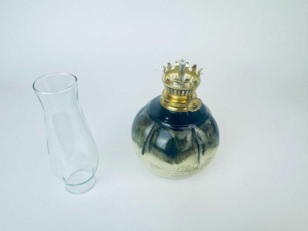 Product image for 'vintage small round stoneware hurricane chamber oil lamp made in canada' (view 251a51)