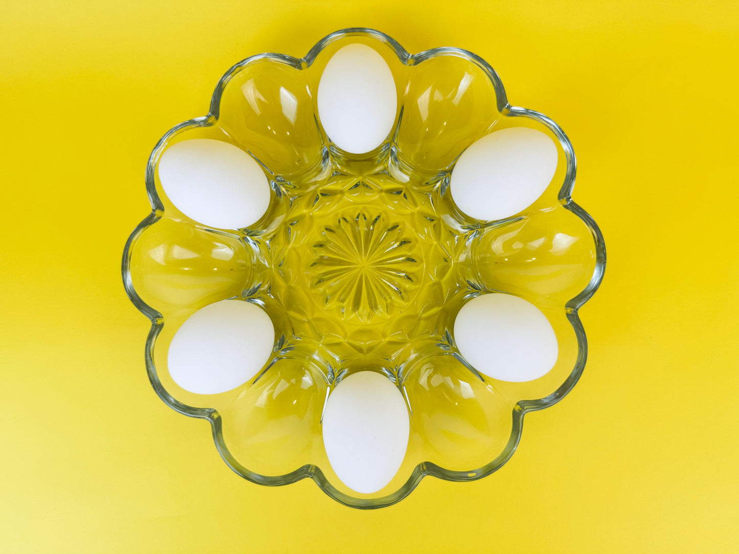 Product image for 'vintage anchor hocking clear glass devilled egg plate holds dozen 12 eggs' (view df9049)