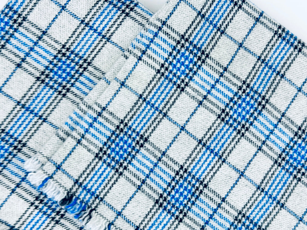 Product image for 'vintage black blue plaid grey wool fringe square place mats set of two 2' (view 6fc525)